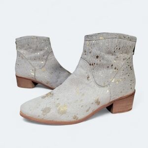 Coconuts By Matisse Gold and White Leather Calf Hair Western Ankle Boots Size 8
